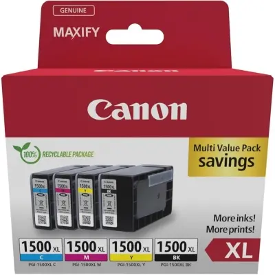 Canon PGI-1500XL Black-Cyan-Magenta-Yellow Siyah-Mavi-Kırmızı-Sarı Multipack 4'lü Mürekkep Kartuş